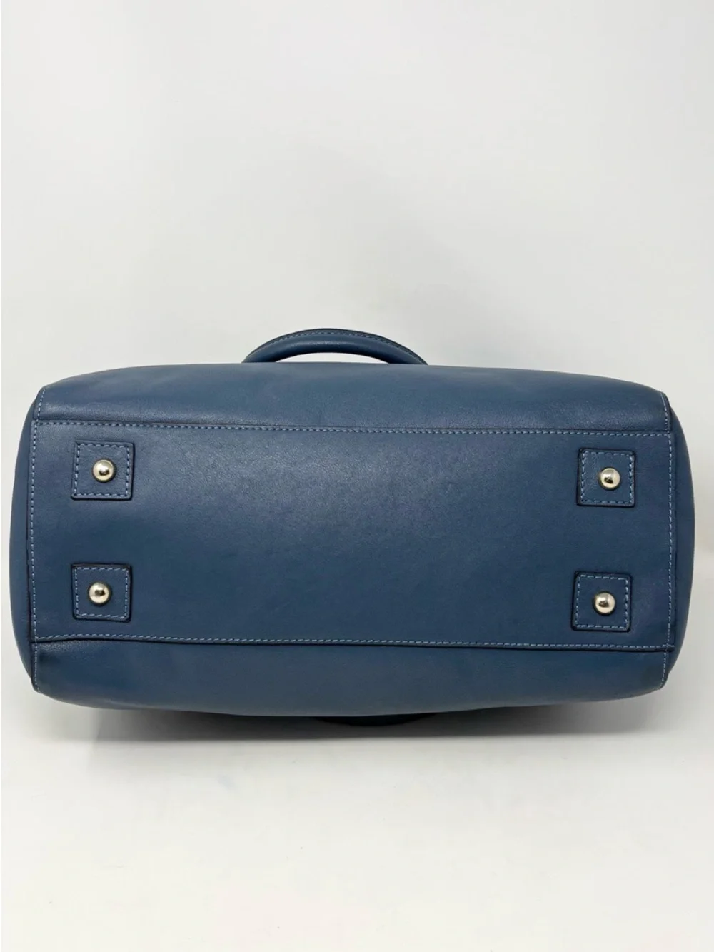 Mulberry Del Rey Slate Blue Leather Satchel Top Handle Bag Gold Hardware Medium